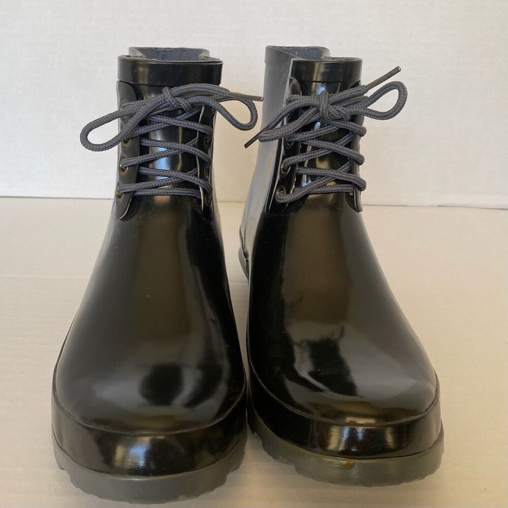 Electric Karma Boots Womens 9 Black Rain Ankle High Lace-Up Detail Pull-On